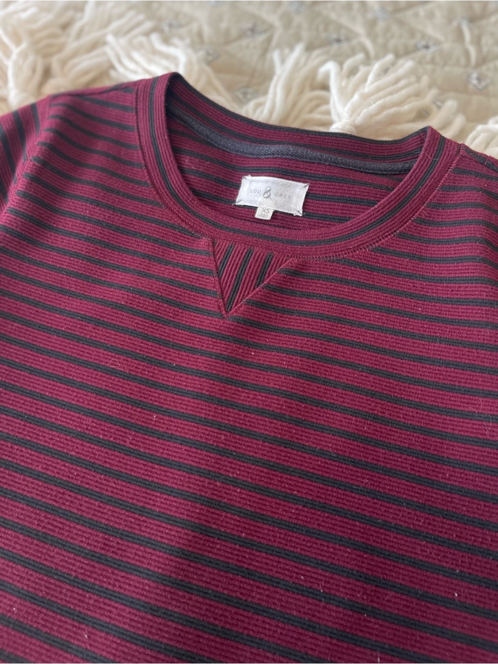 Lou & Grey Crewneck Short-Sleeve Sweater Dress in Burgundy Stripe - Picture 3 of 6